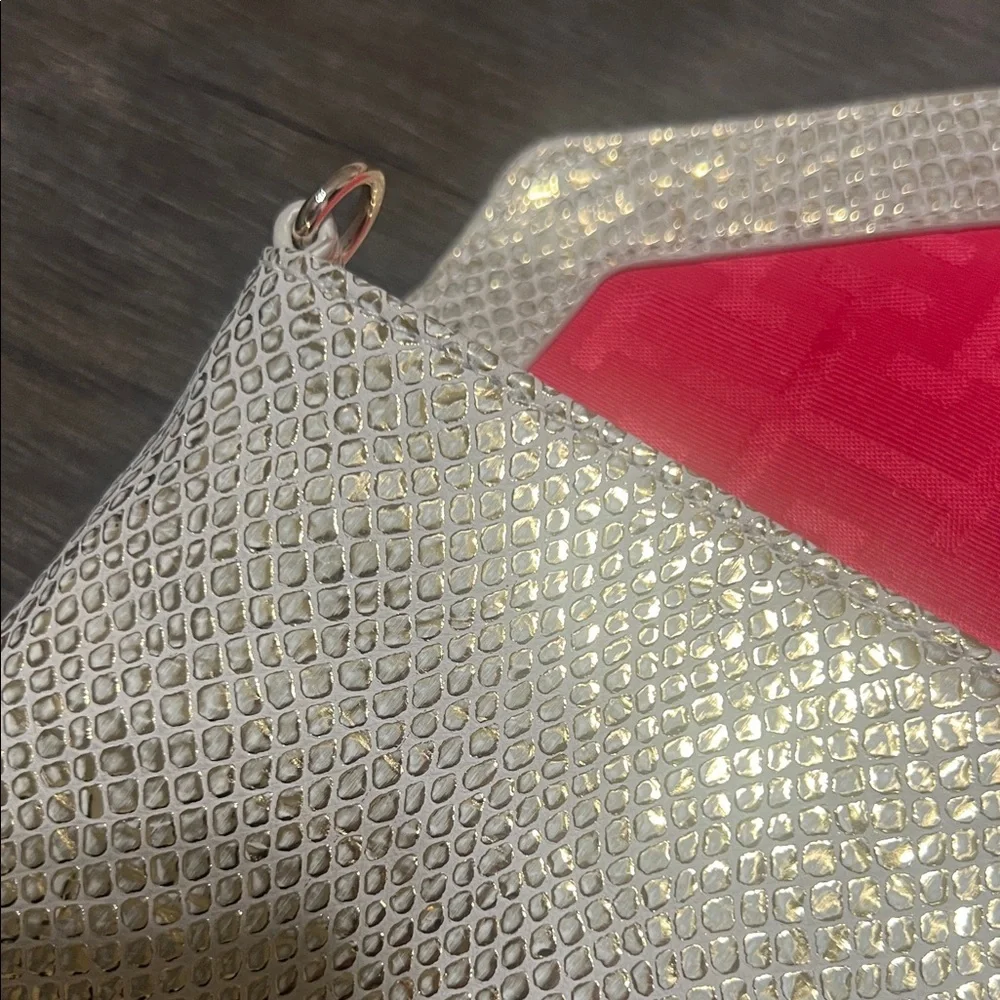 Elaine Turner Metallic Gold Snakeskin Envelope Clutch